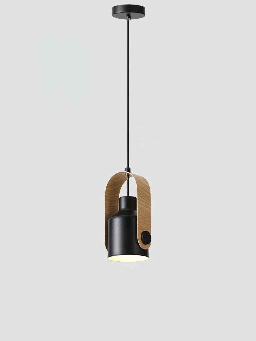 Nordic Hanging LED Light – Minimalist Macaron Iron Pendant Lamp - Wood Black / Without bulb