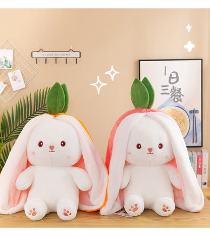 Royelux Reversible Bunny Plush Doll - Soft Carrot & Strawberry Rabbit Pillow Toy