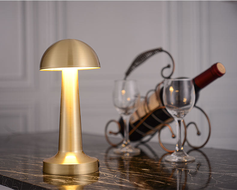 Royaleva Mushroom Cordless Table Lamp - Rechargeable LED with Touch Control, Portable & Minimalist Design - Gold