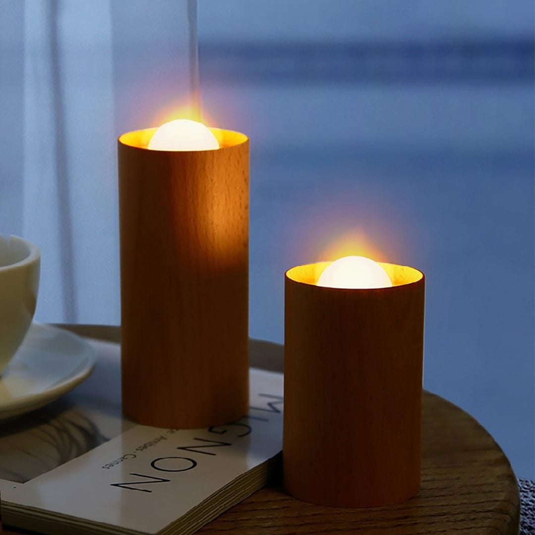 Royelux Lily Wooden Candle Light - Warm Ambiance Beech Wood Flickering LED Lamp - Small