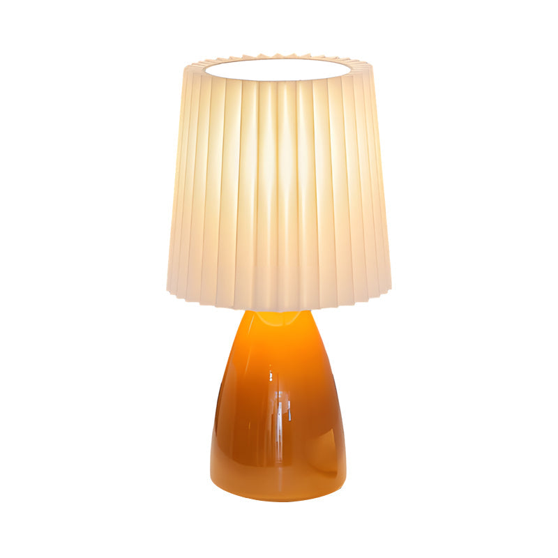 LuxRoyale Pleated Fabric Table Lamp - Dimmable LED with Glass Base & USB Port - Yellow