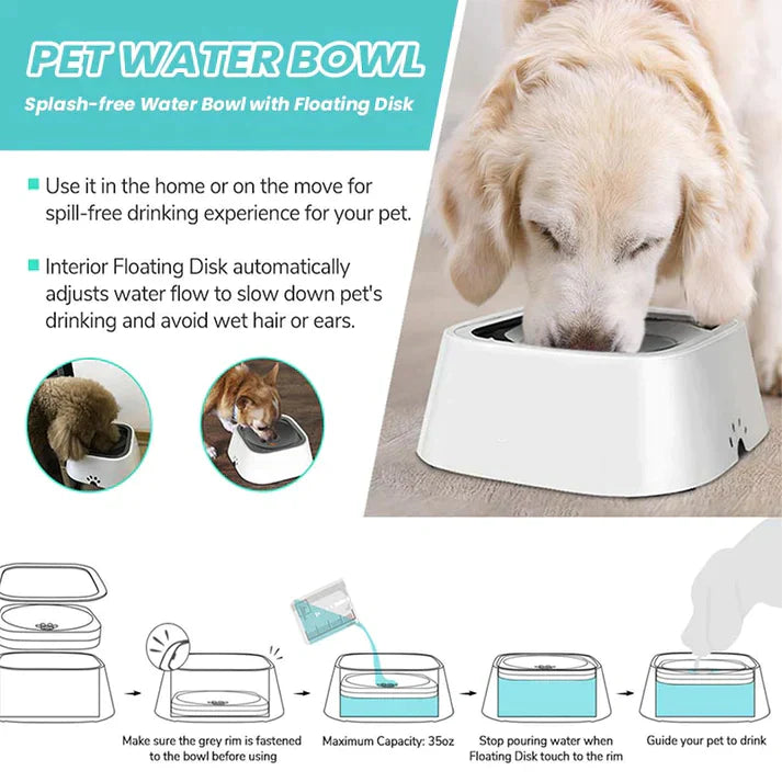 Pawellure No-Mess Slow-Drink Pet Water Bowl with Anti-Spill Design - Keeps Pets Dry & Floors Clean