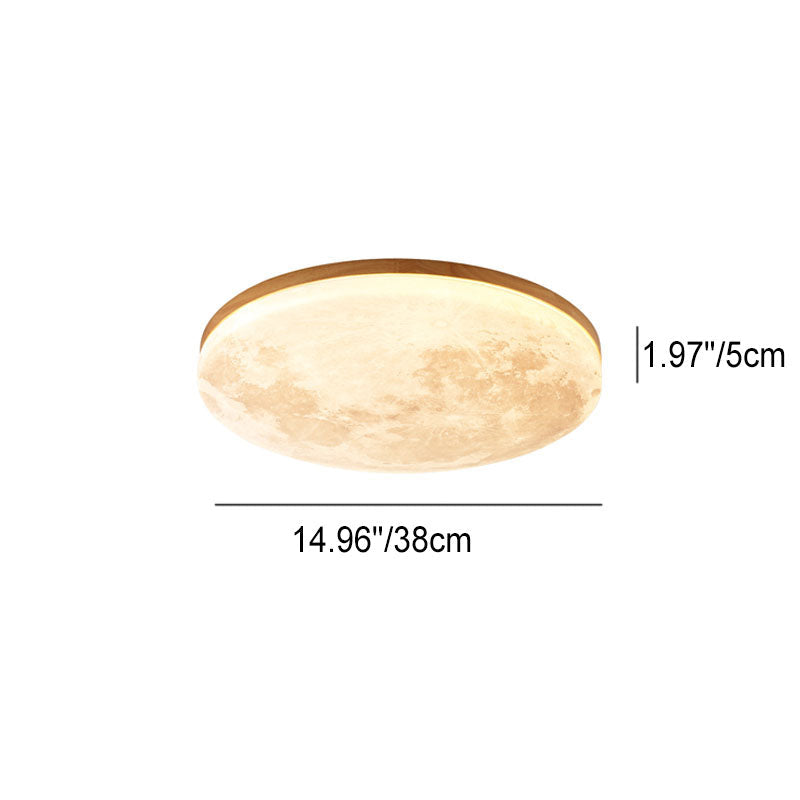 Royaleva Nordic Moon LED Ceiling Light - Modern Minimalist Flush Mount - Small / White Light (5000K) / Wood