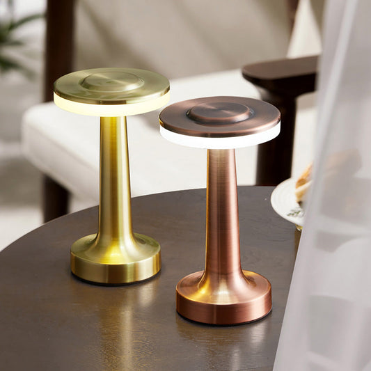 Retro Bar Table Lamp with touch dimmable LED, metallic finish in Gold, modern decor accent light, rechargeable and portable, ideal for ambient lighting.