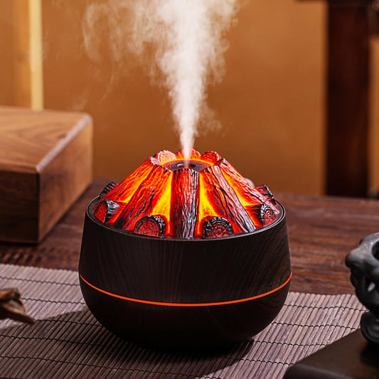 Mini simulated charcoal fire diffuser with USB power, realistic flame effect, and aromatherapy function, perfect for home and office use.