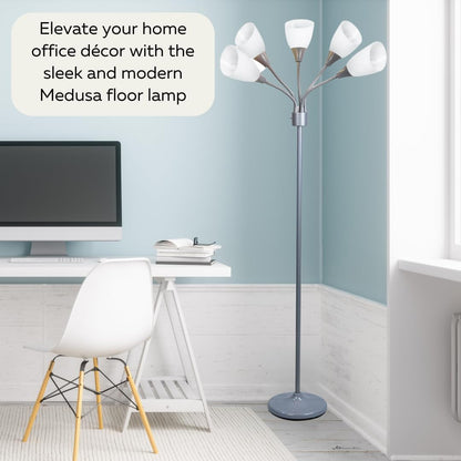 Floor Lamp for Bedroom Multi Head 5 Light Bright Floor Lamp - Medusa 5 Light Standing Lamp -Floor Lamps for Bedroom Spider Lamp 5 Acrylic White Shades Standing Light Spider Lamp Silver Floor Lamp