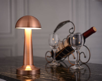 Royaleva Mushroom Cordless Table Lamp - Rechargeable LED with Touch Control, Portable & Minimalist Design - Gold