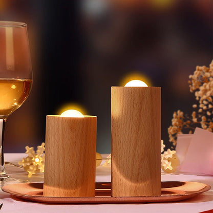 Royelux Lily Wooden Candle Light - Warm Ambiance Beech Wood Flickering LED Lamp - Small