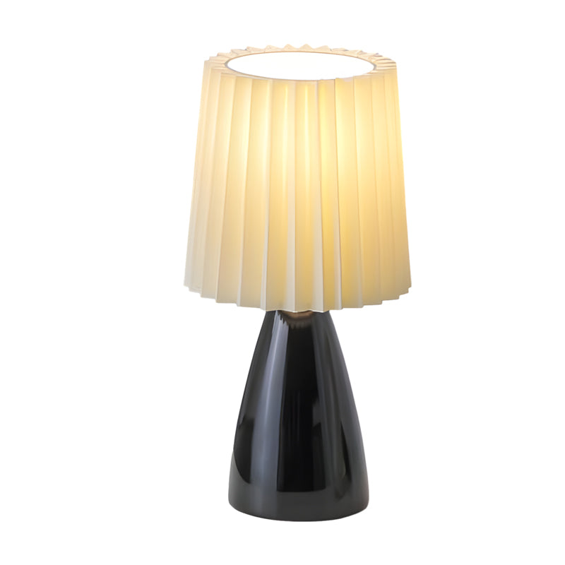 LuxRoyale Pleated Fabric Table Lamp - Dimmable LED with Glass Base & USB Port - Yellow