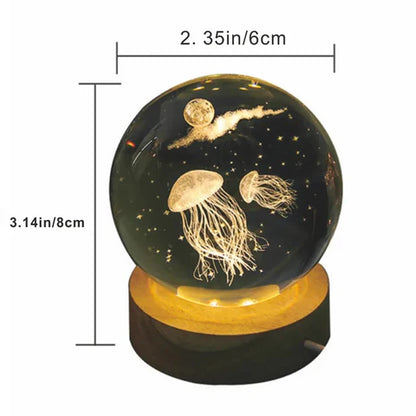 RoyaleGlow 3D Jellyfish Lamp - Laser Engraved Crystal Ball LED Night Light