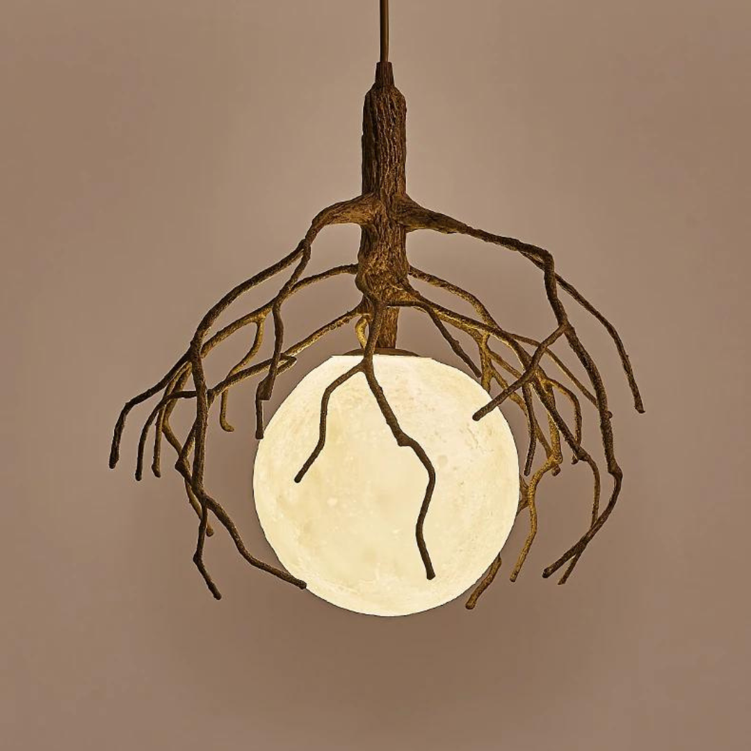 RoyaleGlow Nordic Tree Retro Moon Pendant Light – Cozy Retro Charm for Any Space