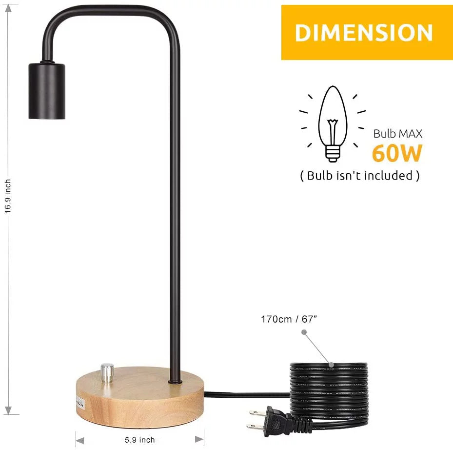 Black Edison Industrial Wooden Table Reading Lamp