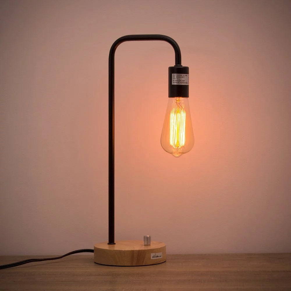 Black Edison Industrial Wooden Table Reading Lamp