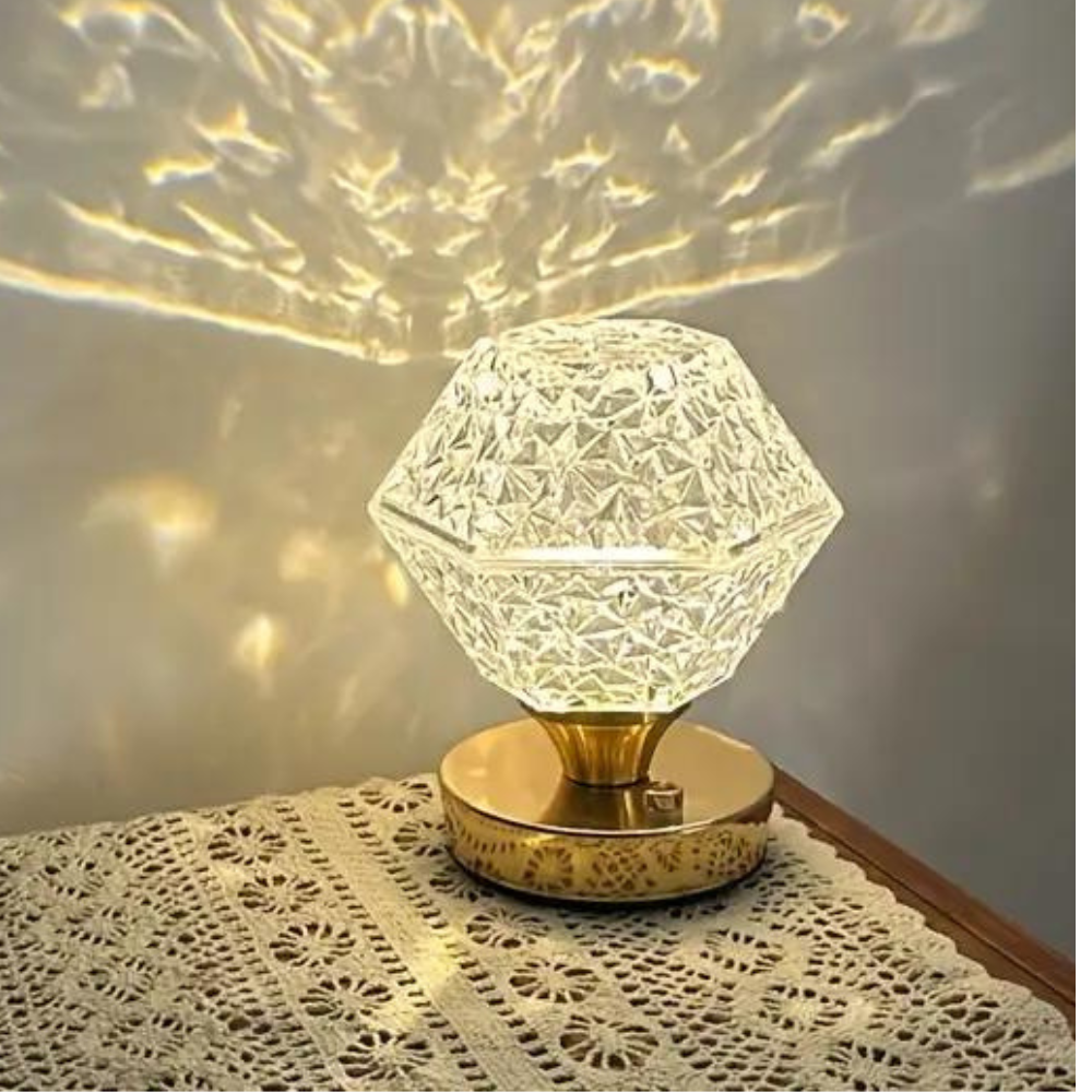 RoyaleGlow Touch-Control Crystal Table Lamp - USB Rechargeable with Adjustable Brightness - Default Title