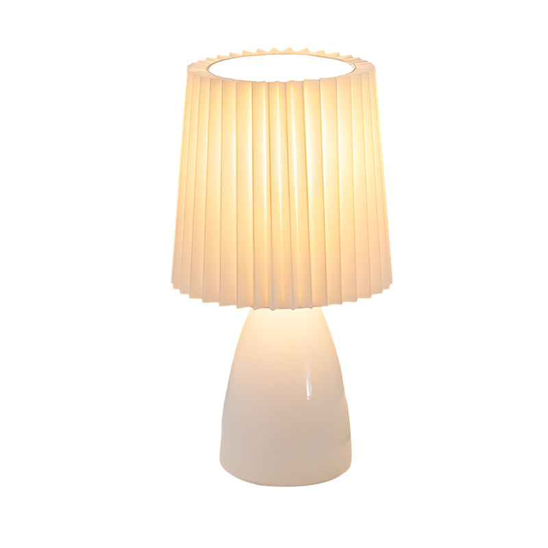 LuxRoyale Pleated Fabric Table Lamp - Dimmable LED with Glass Base & USB Port - Yellow