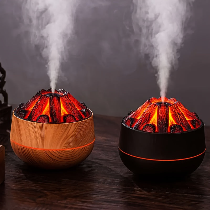 Mini simulated charcoal fire diffuser with USB power, realistic flame effect, and aromatherapy function, perfect for home and office use.