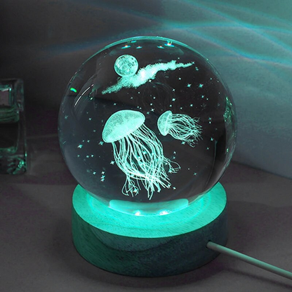 RoyaleGlow 3D Jellyfish Lamp - Laser Engraved Crystal Ball LED Night Light