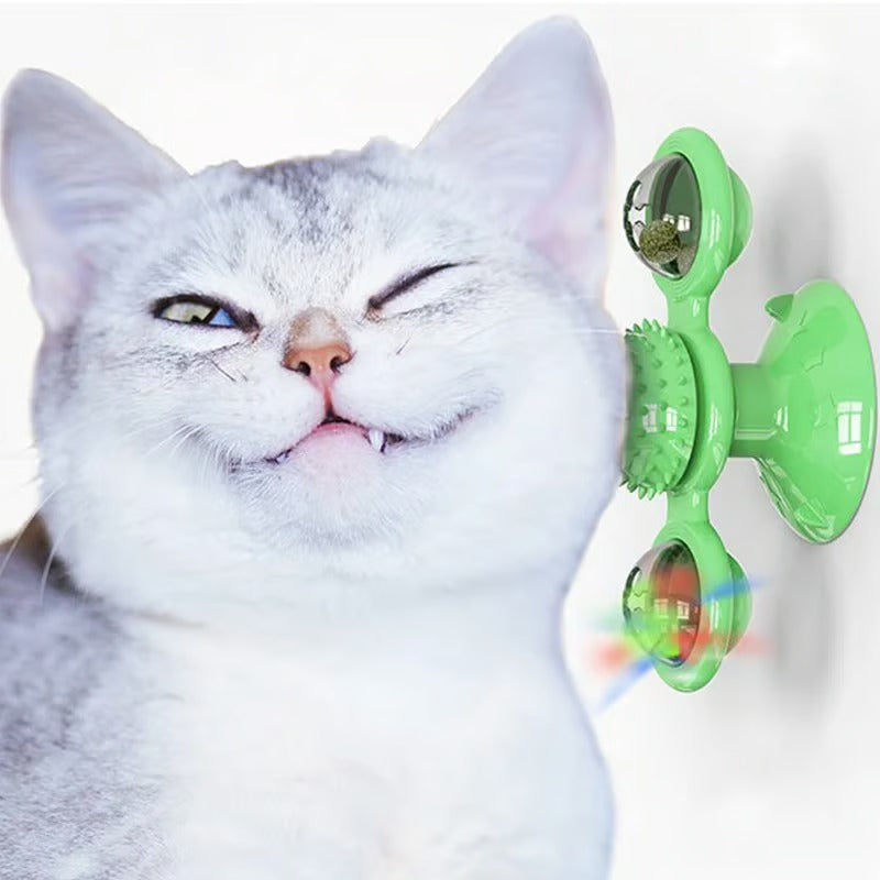 Pawellure Interactive Cat Windmill Toy with Catnip & Glow-in-the-Dark Ball - Multi-Function Scratching & Grooming Tool for Cats