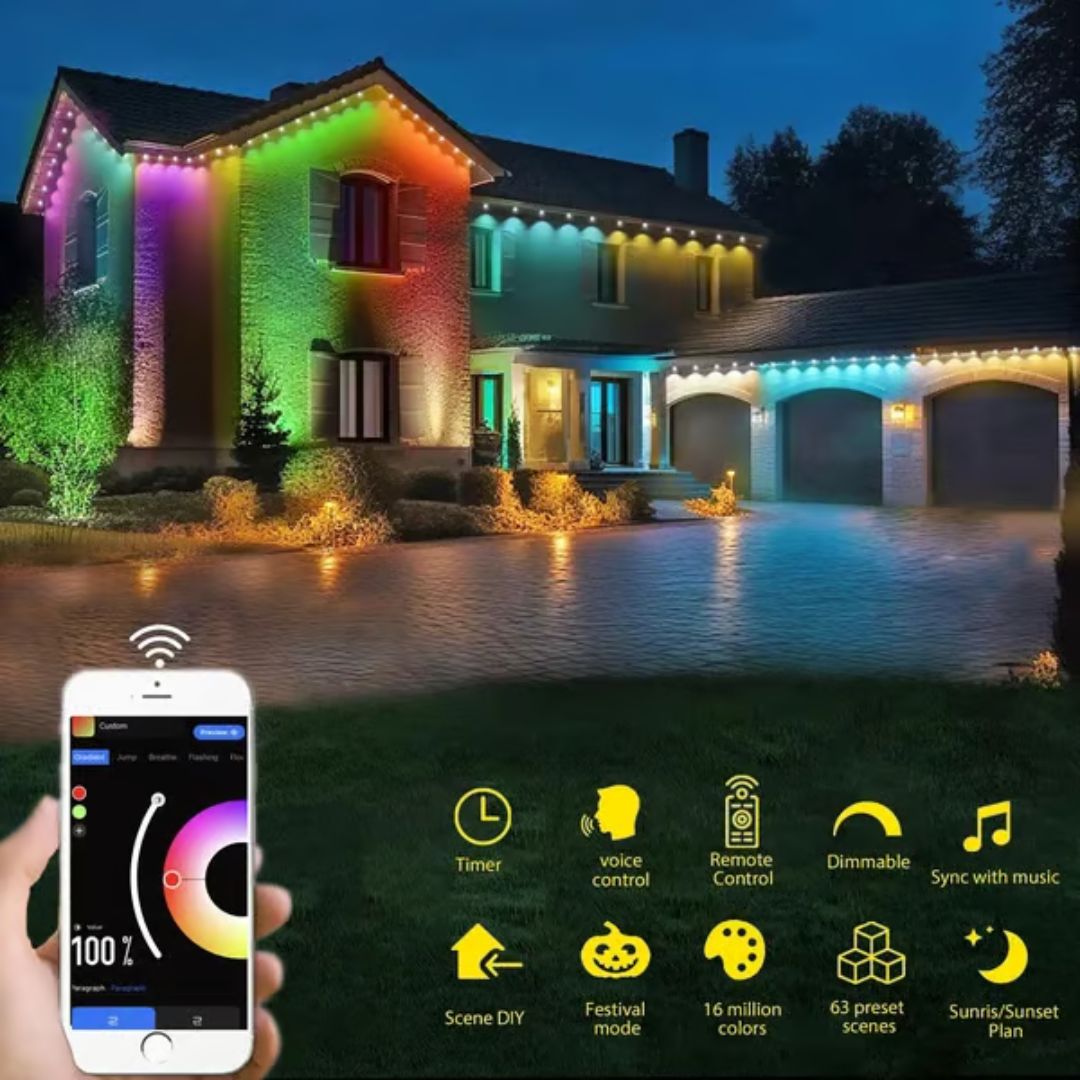 Rayvia Smart Rainbow LED Outdoor Lights - Permanent, Color-Changing Holiday Display - 5m | 10LEDs