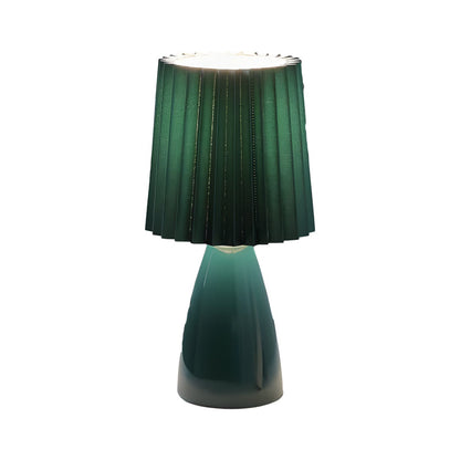 LuxRoyale Pleated Fabric Table Lamp - Dimmable LED with Glass Base & USB Port - Yellow