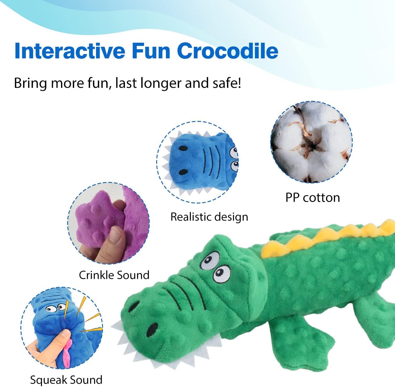 Pawellure Indestructible Squeaky Dog Toy – Tough Crocodile Plush for Aggressive Chewers