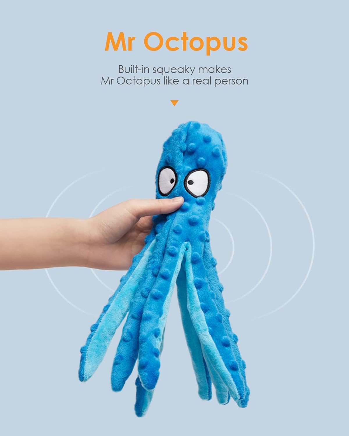 Furora No Stuffing Squeaky Octopus Dog Toy - Interactive Plush with Crinkle Tails for Small to Large Dogs