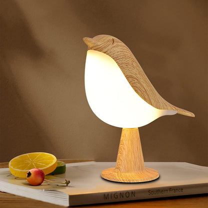 Touch-Control Wooden Bird Night Light - Rechargeable LED Bedside Lamp