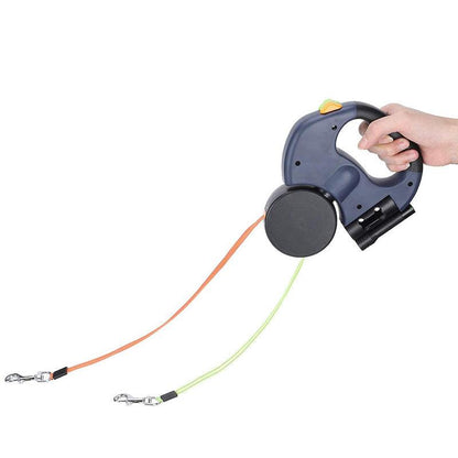 Furora Dual Dog Leash with Flashlight & Waste Bag Holder - Tangle-Free for Two Dogs