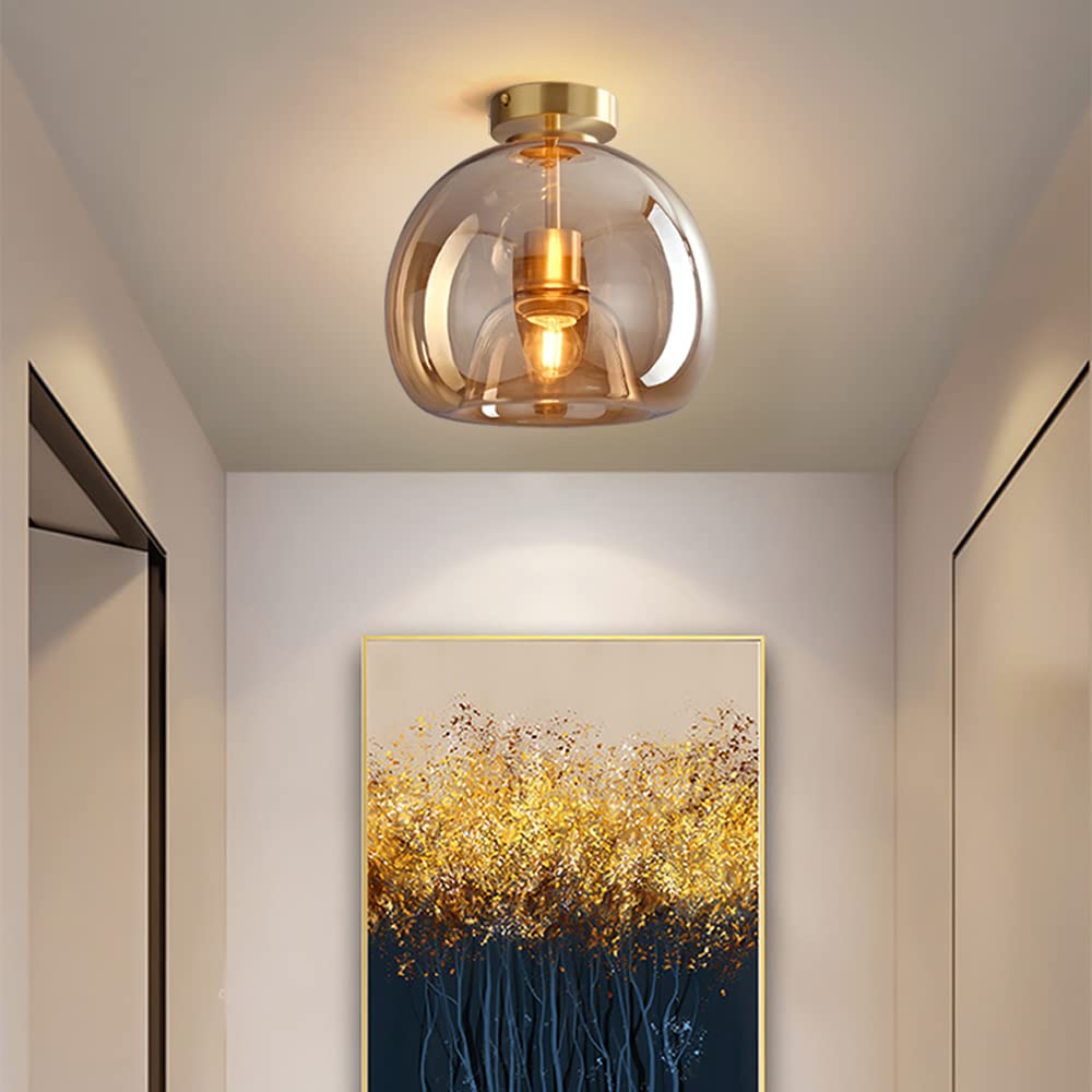 Royallure Copper Glass Semi Flush Mount Ceiling Light - Vintage Charm & Modern Elegance