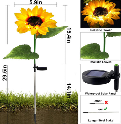 Solar Sunflower Lights, Outdoor Sunflower Solar Garden Decor Yard Stake, LED Solar Lights Outdoor Decorative for Patio Lawn Garden Yard Pathway Decoration