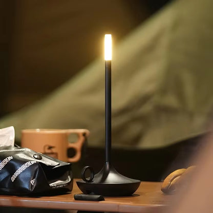 Rechargeable Candle Table Lamp - Modern Dimmable Light for Bedroom & Camping - Black