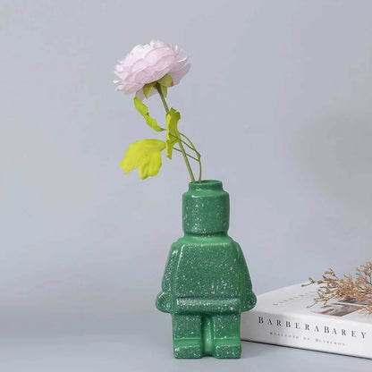 Royelux Nordic Ceramic Robot Vase - Playful Modern Decor