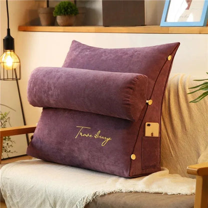 Royaleva Luxury Backrest Reading Pillow - Adjustable Plush Cushion with Headrest - Purple / 45x45x20cm