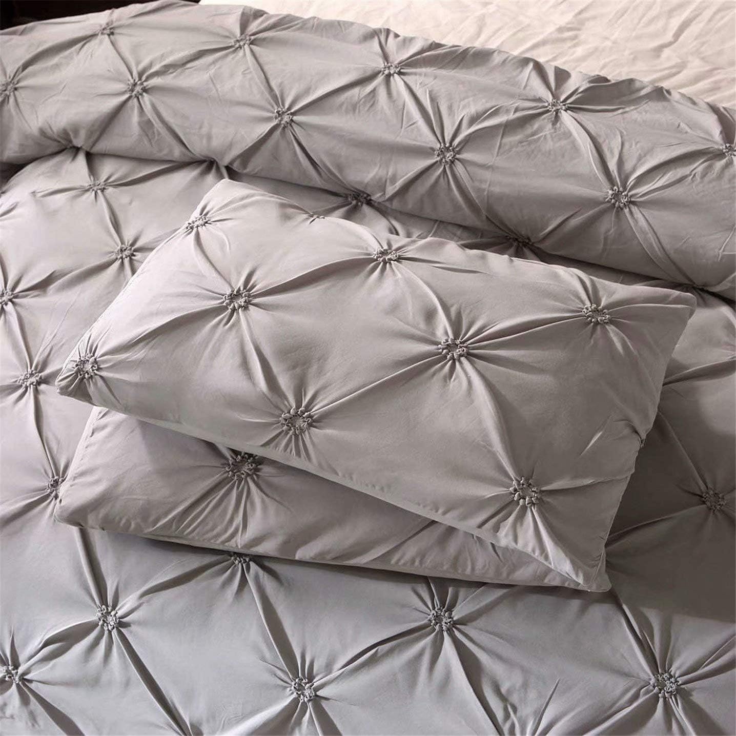 Luxora Gray Diamond Pintuck Bed Set - 3 Piece Duvet Cover Set