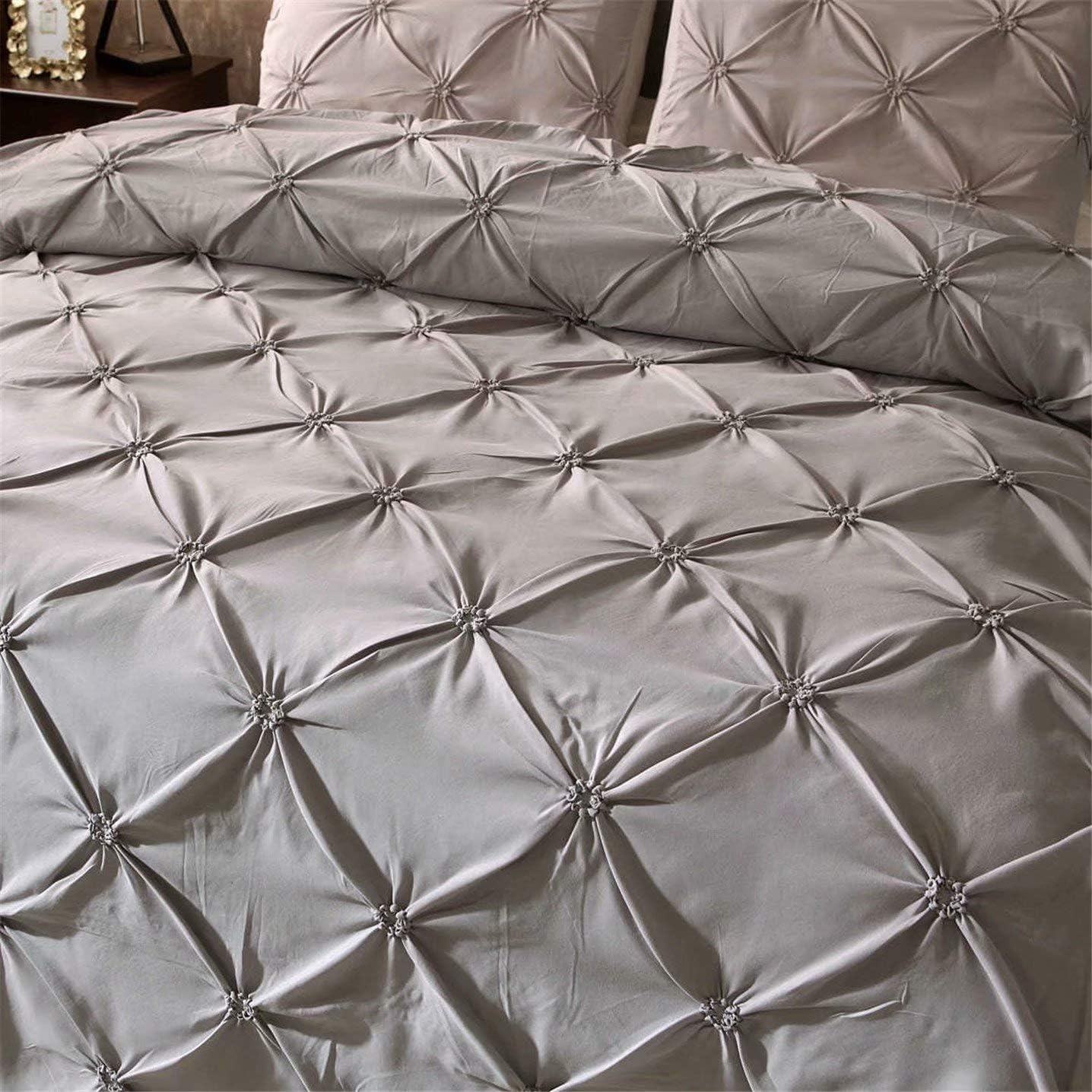 Luxora Gray Diamond Pintuck Bed Set - 3 Piece Duvet Cover Set