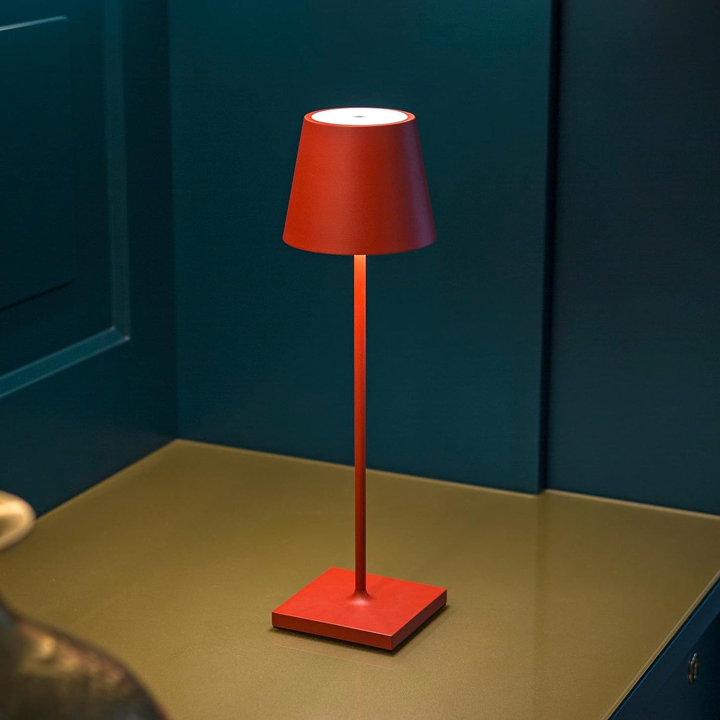 Modern dimmable tall table lamp with a sleek matte finish, touch-activated and USB-C rechargeable, providing adjustable warm lighting