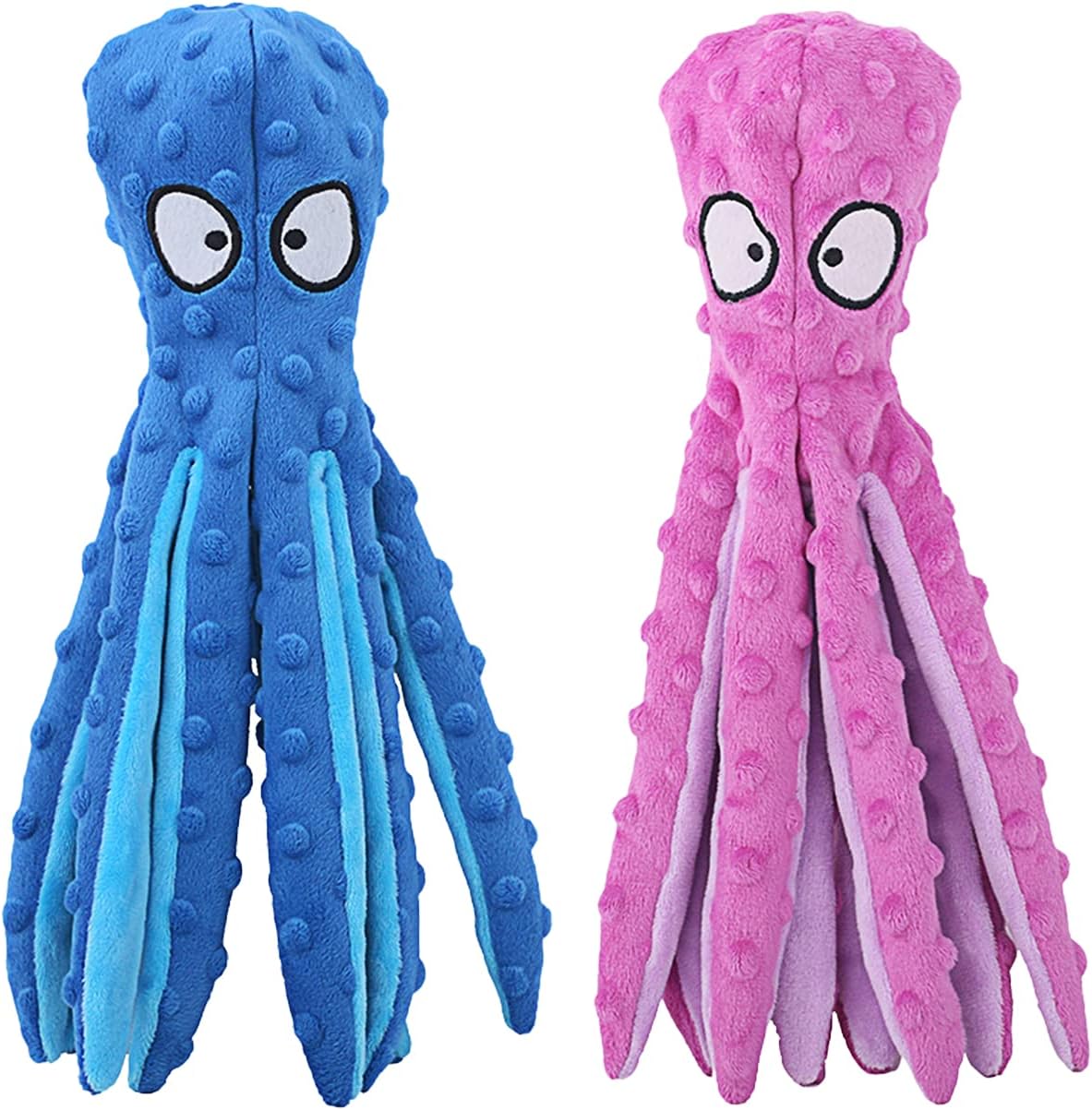 Furora No Stuffing Squeaky Octopus Dog Toy - Interactive Plush with Crinkle Tails for Small to Large Dogs