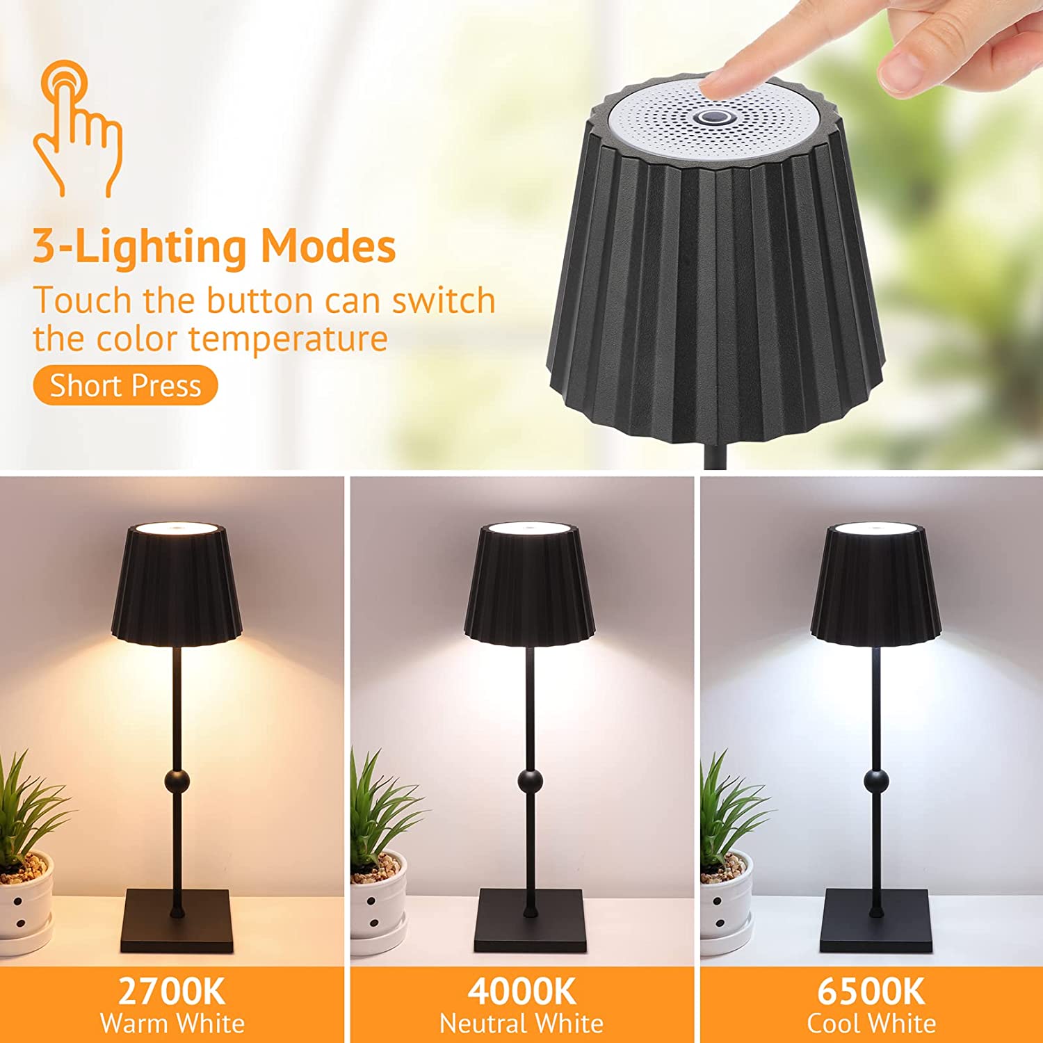 Stepless Portable Table Lamp – Minimalist Design, 3-Color Dimmable, Waterproof - Default Title