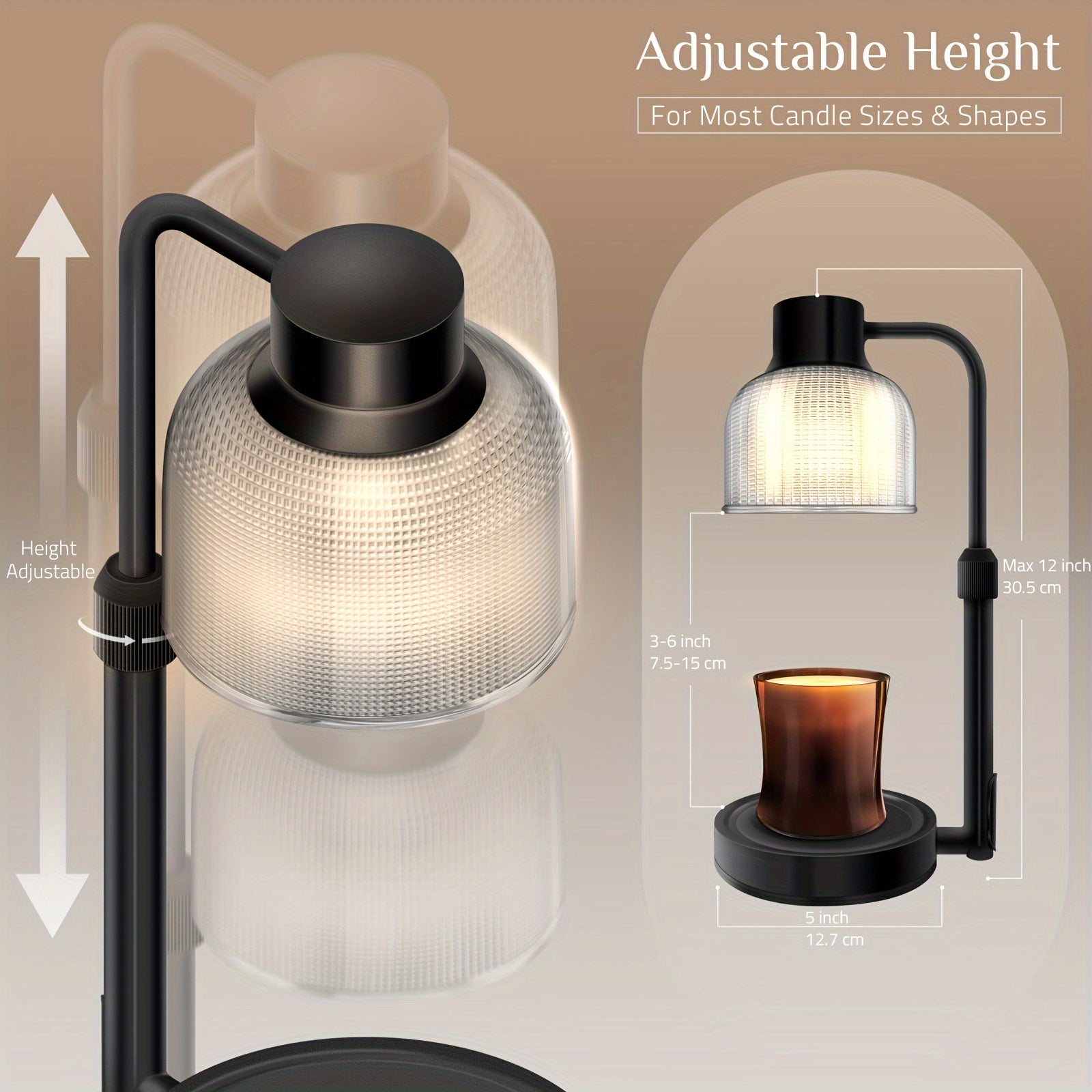 Candle warmer lamp with adjustable height and dimmable light, offering safe candle warming for home decor and aromatherapy.