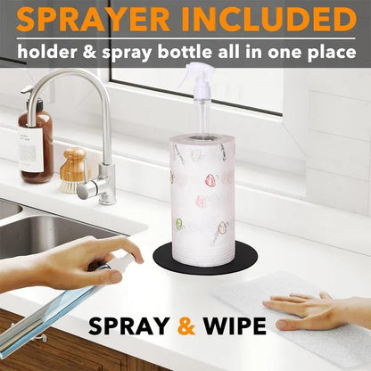 Rayvia 2-in-1 Paper Towel Holder with Built-in Spray Bottle – Space-Saving Kitchen & Cleaning Tool