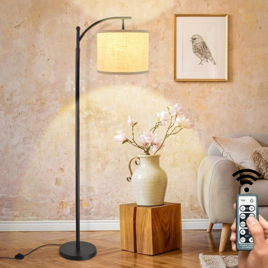 Arc Floor Lamp with Remote - Adjustable Brightness & Color Temperature for Home - Beige Shade