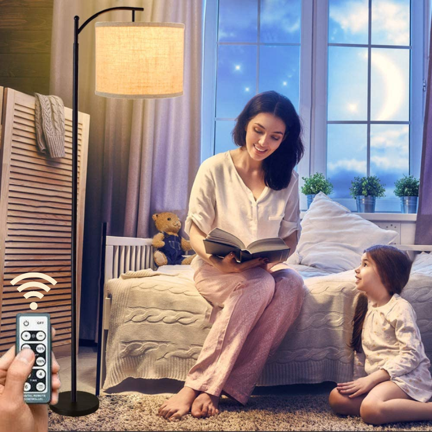 Arc Floor Lamp with Remote - Adjustable Brightness & Color Temperature for Home