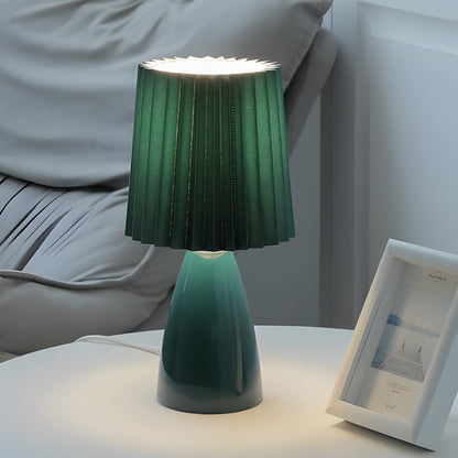 LuxRoyale Pleated Fabric Table Lamp - Dimmable LED with Glass Base & USB Port - Green