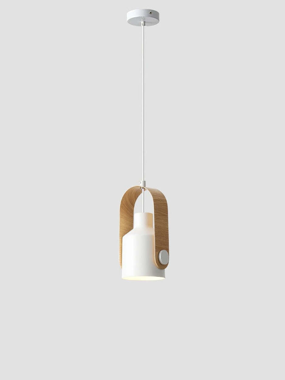 Nordic Hanging LED Light – Minimalist Macaron Iron Pendant Lamp - Wood White / Without bulb