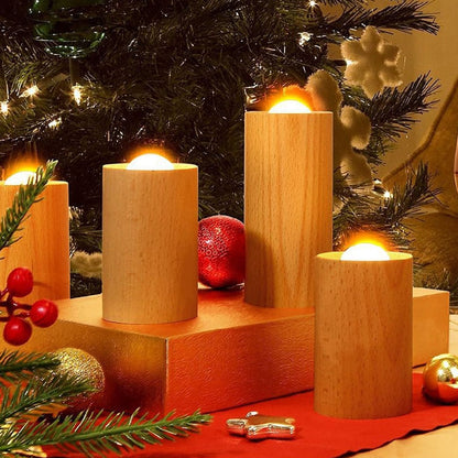 Royelux Lily Wooden Candle Light - Warm Ambiance Beech Wood Flickering LED Lamp - Small