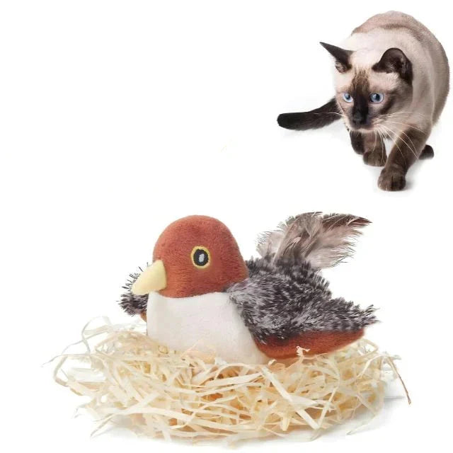 Pawellure Interactive Chirping Bird Cat Toy - USB Rechargeable with Nylatails Silvervine for Engaging Play and Natural Hunting Instincts