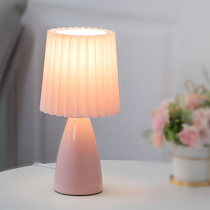 LuxRoyale Pleated Fabric Table Lamp - Dimmable LED with Glass Base & USB Port - Pink