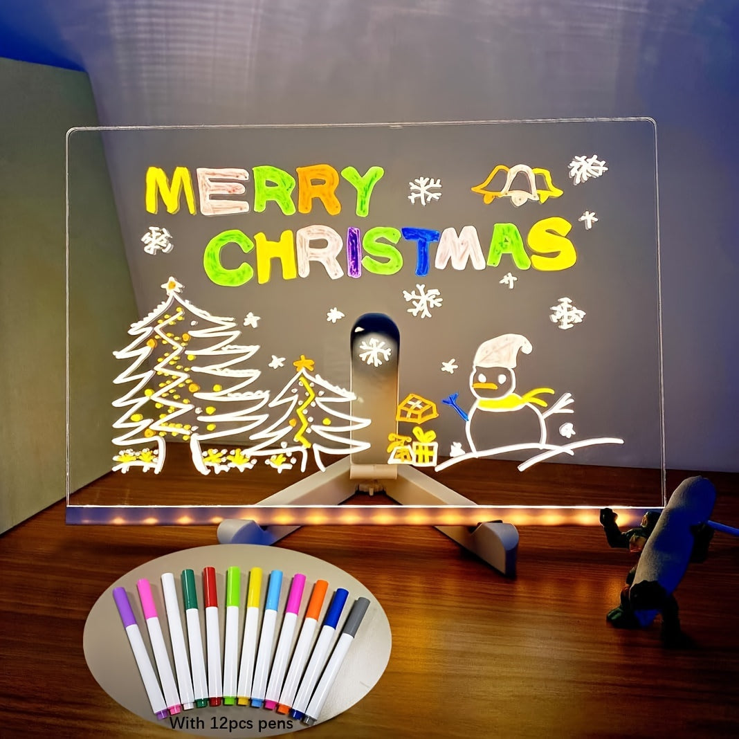 USB LED Note Board with 12 Color Pens - Glow Message Board for Office & Home - 30*20cm