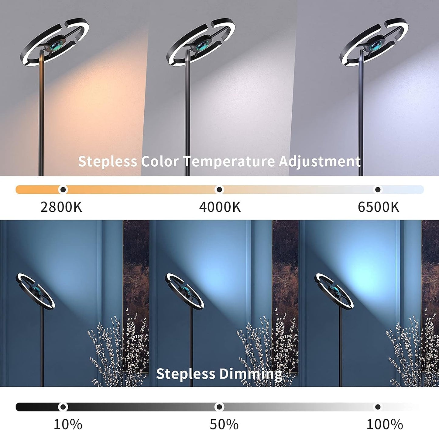 3 in 1 Sunset Lamp | 1.8M Floor Lamps for Living Room, 3 Color Temperatures, Rotatable Tall Lamp | 16 Colors Changing Projector Rainbow Night Light 360 Degree Rotation for Christmas Decorations