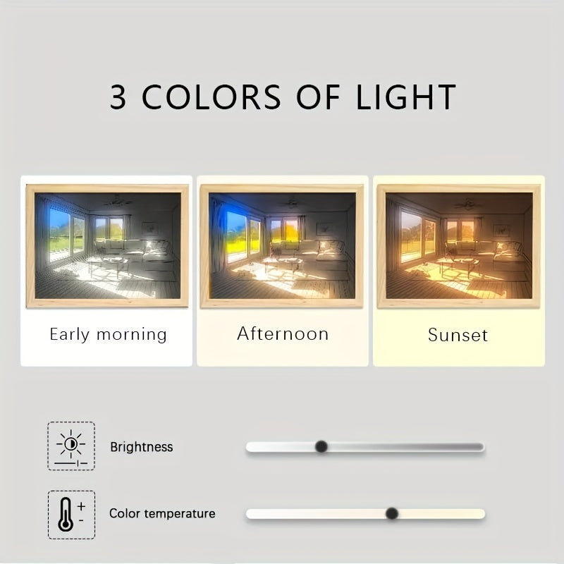 Lighting Painting, 3-Color Adjustable LED Luminous Frame with Acrylic Shadow for Living Room Decor - Seaside